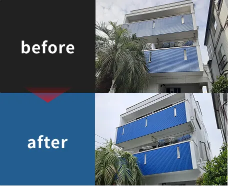 有限会社ヒトミ塗装のHPでの施工事例のビフォーアフターを示した画像