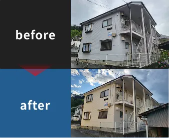 丸宮建装の施工事例のビフォーアフターを示した画像