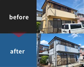 丸宮建装の施工事例のビフォーアフターを示した画像