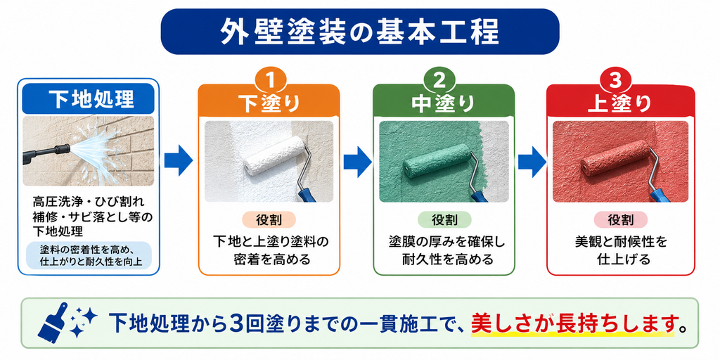 外壁塗装の基本工程を示す図